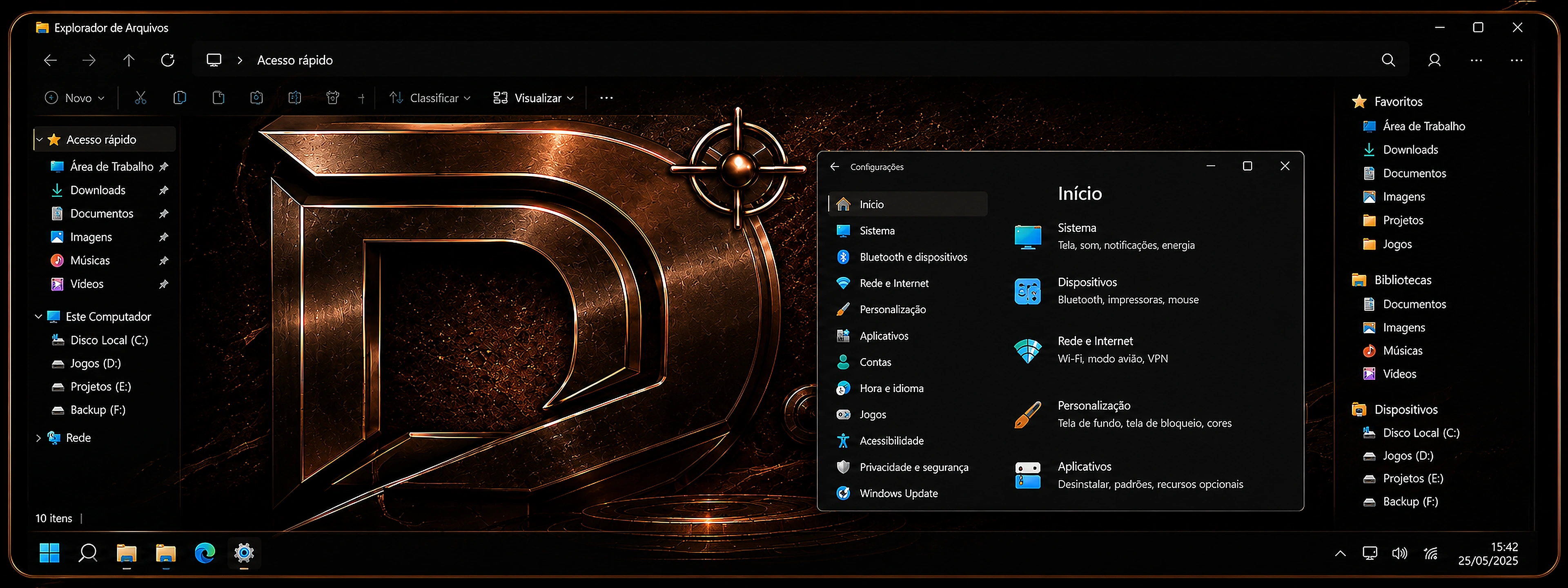 Interface escura com wallpaper Mocha